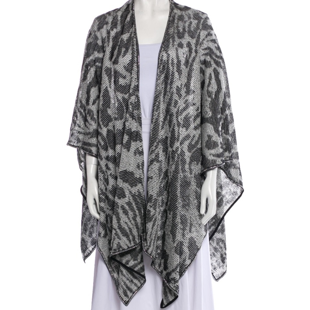 St. John Black and Gray Sparkling Animal Print Wrap